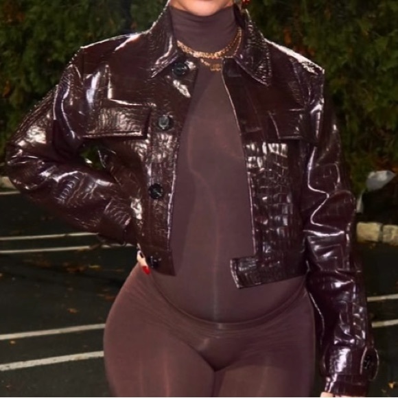 Zara Jackets & Blazers - Zara Cropped Patent Leather Jacket - Dark Brown